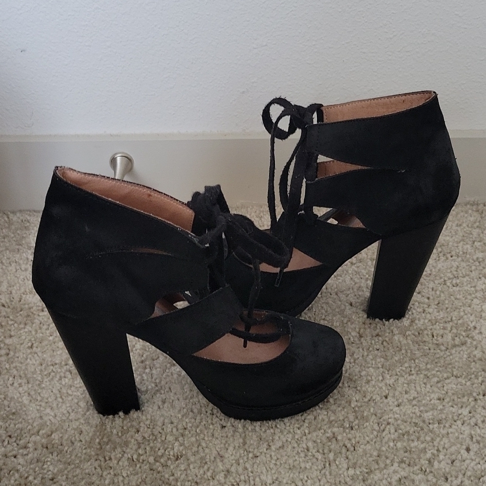Jeffrey Campbell ×free people black high heels cutout booties Academia Bohemian